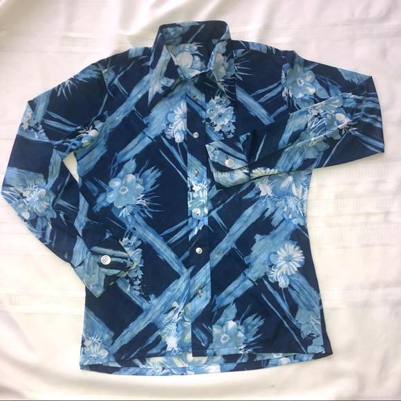 Vintage shirt button down floral print men’s medium long sleeve polyester qiana - Picture 6 of 11